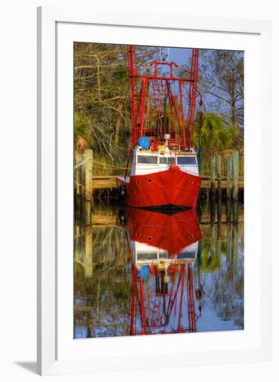 Red Shrimp Boat Docked in Harbor, Apalachicola, Florida, USA-Joanne Wells-Framed Photographic Print