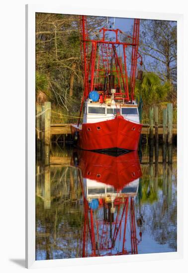 Red Shrimp Boat Docked in Harbor, Apalachicola, Florida, USA-Joanne Wells-Framed Photographic Print