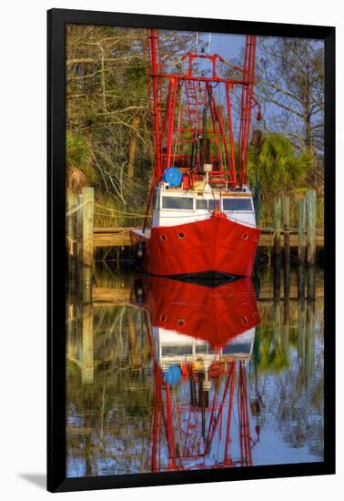 Red Shrimp Boat Docked in Harbor, Apalachicola, Florida, USA-Joanne Wells-Framed Photographic Print