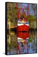 Red Shrimp Boat Docked in Harbor, Apalachicola, Florida, USA-Joanne Wells-Framed Stretched Canvas