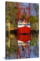 Red Shrimp Boat Docked in Harbor, Apalachicola, Florida, USA-Joanne Wells-Stretched Canvas