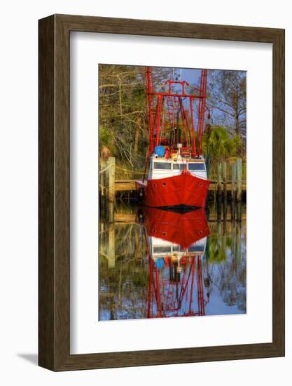 Red Shrimp Boat Docked in Harbor, Apalachicola, Florida, USA-Joanne Wells-Framed Photographic Print