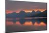 Red sky at dawn, Lake McDonald, Glacier National Park, Montana.-Alan Majchrowicz-Mounted Photographic Print