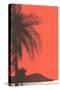 Red Sky, Palm Trees-null-Stretched Canvas