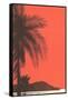 Red Sky, Palm Trees-null-Framed Stretched Canvas