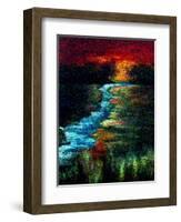 Red Sky Pointillism Landscape-Ruth Palmer-Framed Art Print