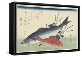 Red Snapper, Sea Bass and Perilla, C. 1840-Utagawa Hiroshige-Framed Stretched Canvas