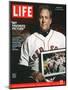 Red Sox Pitcher, Curt Schilling, Holding Photo of 2004 World Series Victory, December 17, 2004-John Huet-Mounted Photographic Print