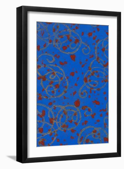 Red Spots on Blue with Gold Squiggles-Found Image Press-Framed Giclee Print