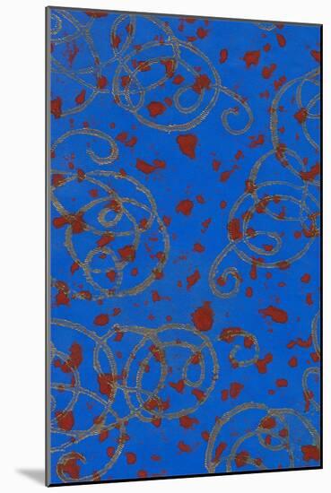 Red Spots on Blue with Gold Squiggles-Found Image Press-Mounted Giclee Print