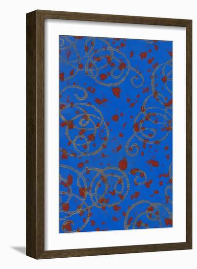 Red Spots on Blue with Gold Squiggles-Found Image Holdings Inc-Framed Photographic Print
