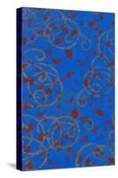 Red Spots on Blue with Gold Squiggles-Found Image Holdings Inc-Stretched Canvas