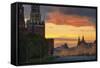 Red Square at Dusk.-Jon Hicks-Framed Stretched Canvas