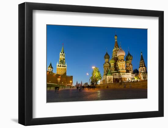 Red Square, St. Basil's Cathedral and the Savior's Tower of the Kremlin lit up at night, UNESCO Wor-Miles Ertman-Framed Photographic Print