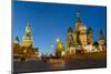 Red Square, St. Basil's Cathedral and the Savior's Tower of the Kremlin lit up at night, UNESCO Wor-Miles Ertman-Mounted Photographic Print