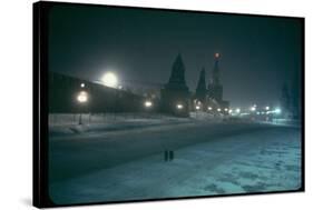 Red Star Atop Kremlin Tower Glowing Against Night-Dim Sky in Snow-Covered, Wintry Moscow, Ussr-Carl Mydans-Stretched Canvas