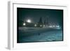 Red Star Atop Kremlin Tower Glowing Against Night-Dim Sky in Snow-Covered, Wintry Moscow, Ussr-Carl Mydans-Framed Photographic Print