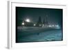 Red Star Atop Kremlin Tower Glowing Against Night-Dim Sky in Snow-Covered, Wintry Moscow, Ussr-Carl Mydans-Framed Photographic Print