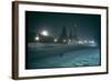 Red Star Atop Kremlin Tower Glowing Against Night-Dim Sky in Snow-Covered, Wintry Moscow, Ussr-Carl Mydans-Framed Photographic Print