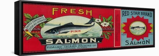 Red Star Salmon Can Label - Ketchican, AK-Lantern Press-Framed Stretched Canvas