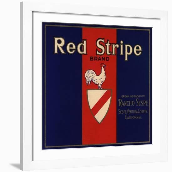 Red Stripe Brand - Sespe, California - Citrus Crate Label-Lantern Press-Framed Art Print