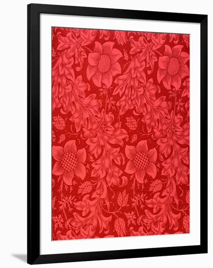 Red Sunflower Wallpaper Design, 1879 (Colour Woodblock Print on Paper)-William Morris-Framed Giclee Print