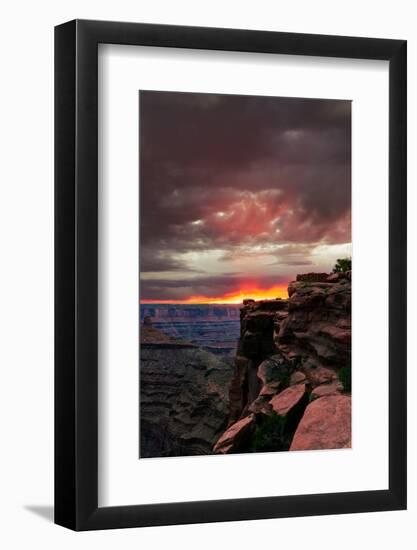 Red sunset with moody clouds and red rock canyons in Dead Horse Point State Park near Moab, Utah-David Chang-Framed Photographic Print