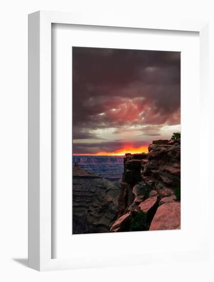 Red sunset with moody clouds and red rock canyons in Dead Horse Point State Park near Moab, Utah-David Chang-Framed Photographic Print