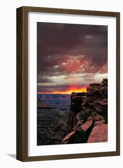 Red sunset with moody clouds and red rock canyons in Dead Horse Point State Park near Moab, Utah-David Chang-Framed Photographic Print