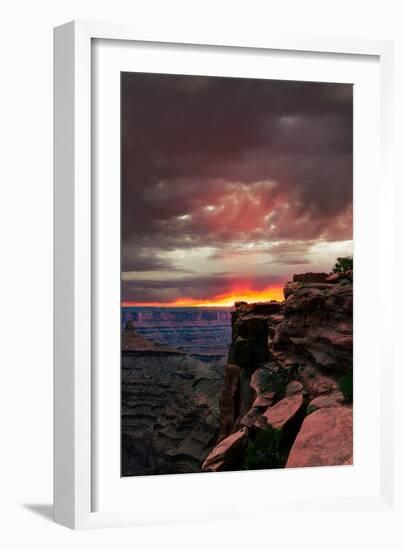 Red sunset with moody clouds and red rock canyons in Dead Horse Point State Park near Moab, Utah-David Chang-Framed Photographic Print
