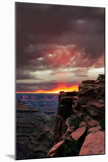 Red sunset with moody clouds and red rock canyons in Dead Horse Point State Park near Moab, Utah-David Chang-Mounted Photographic Print
