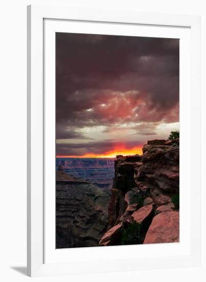 Red sunset with moody clouds and red rock canyons in Dead Horse Point State Park near Moab, Utah-David Chang-Framed Photographic Print