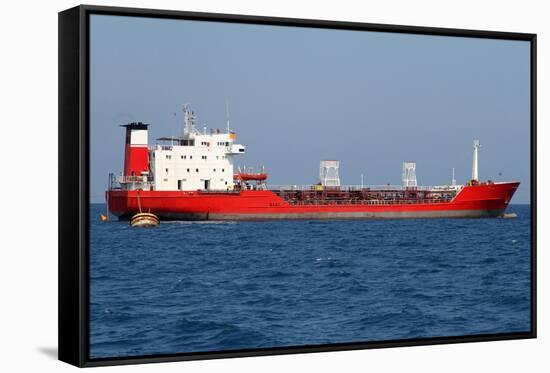 Red Tanker Designed for Transporting Crude Oil is at Anchor near the Port-Volina-Framed Stretched Canvas