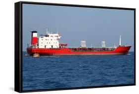 Red Tanker Designed for Transporting Crude Oil is at Anchor near the Port-Volina-Framed Stretched Canvas