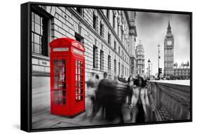 Red Telephone Booth and Big Ben in London, England, the Uk. People Walking in Rush. the Symbols of-Michal Bednarek-Framed Stretched Canvas