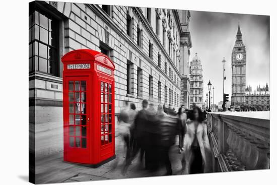 Red Telephone Booth and Big Ben in London, England, the Uk. People Walking in Rush. the Symbols of-Michal Bednarek-Stretched Canvas