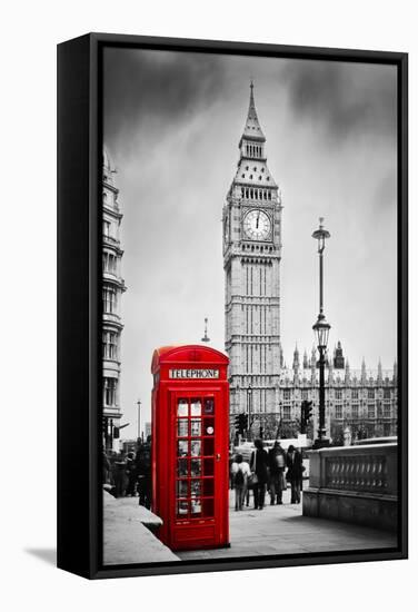 Red Telephone Booth and Big Ben in London, England, the Uk. People Walking in Rush. the Symbols of-Michal Bednarek-Framed Stretched Canvas