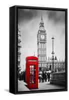 Red Telephone Booth and Big Ben in London, England, the Uk. People Walking in Rush. the Symbols of-Michal Bednarek-Framed Stretched Canvas