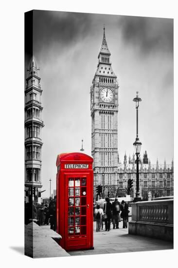 Red Telephone Booth and Big Ben in London, England, the Uk. People Walking in Rush. the Symbols of-Michal Bednarek-Stretched Canvas