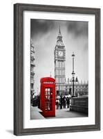 Red Telephone Booth and Big Ben in London, England, the Uk. People Walking in Rush. the Symbols of-Michal Bednarek-Framed Photographic Print