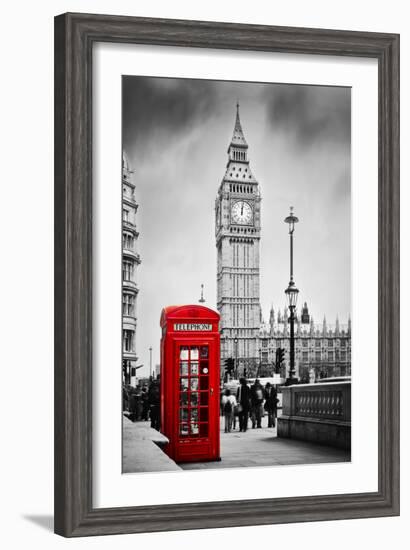 Red Telephone Booth and Big Ben in London, England, the Uk. People Walking in Rush. the Symbols of-Michal Bednarek-Framed Photographic Print