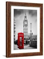 Red Telephone Booth and Big Ben in London, England, the Uk. People Walking in Rush. the Symbols of-Michal Bednarek-Framed Photographic Print