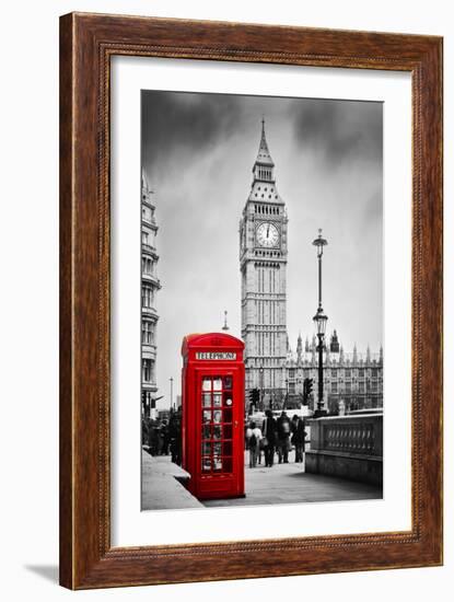 Red Telephone Booth and Big Ben in London, England, the Uk. People Walking in Rush. the Symbols of-Michal Bednarek-Framed Photographic Print