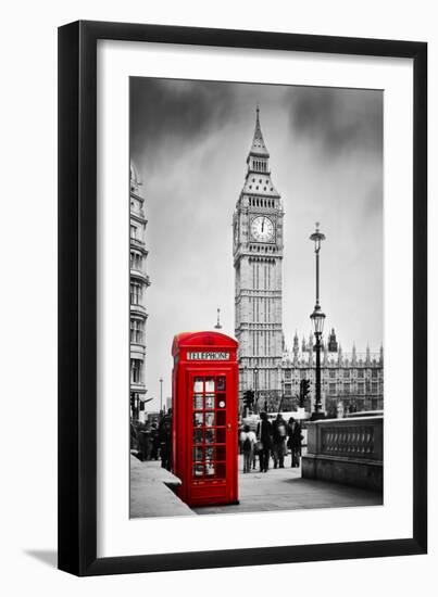 Red Telephone Booth and Big Ben in London, England, the Uk. People Walking in Rush. the Symbols of-Michal Bednarek-Framed Photographic Print