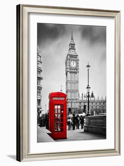 Red Telephone Booth and Big Ben in London, England, the Uk. People Walking in Rush. the Symbols of-Michal Bednarek-Framed Photographic Print