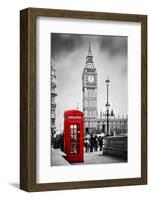 Red Telephone Booth and Big Ben in London, England, the Uk. People Walking in Rush. the Symbols of-Michal Bednarek-Framed Photographic Print