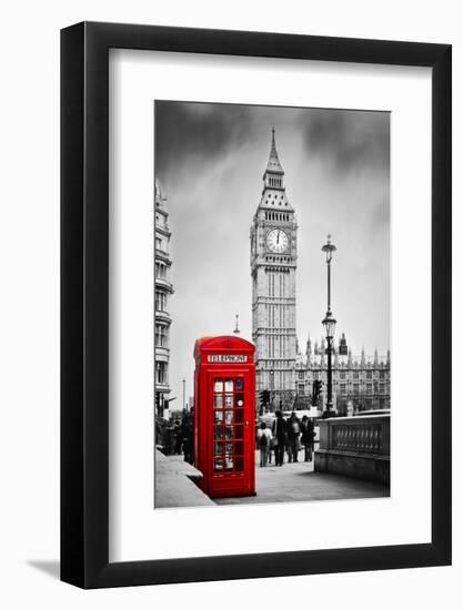 Red Telephone Booth and Big Ben in London, England, the Uk. People Walking in Rush. the Symbols of-Michal Bednarek-Framed Photographic Print