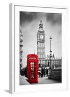 Red Telephone Booth and Big Ben in London, England, the Uk. People Walking in Rush. the Symbols of-Michal Bednarek-Framed Photographic Print