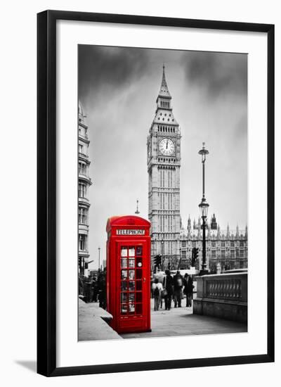 Red Telephone Booth and Big Ben in London, England, the Uk. People Walking in Rush. the Symbols of-Michal Bednarek-Framed Photographic Print