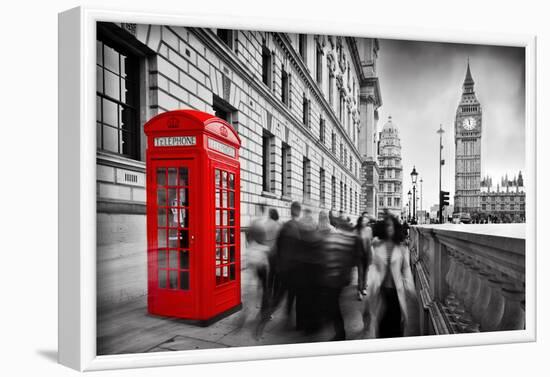 Red Telephone Booth and Big Ben in London, England, the Uk. People Walking in Rush. the Symbols of-Michal Bednarek-Framed Photographic Print